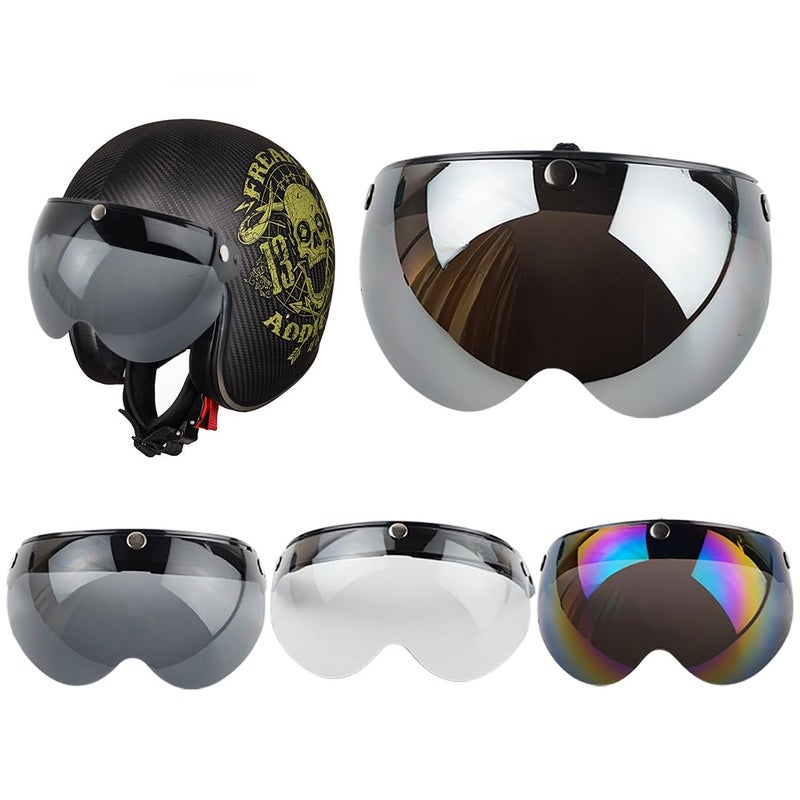 VCOROS Universal Motorcycle Retro Pilot-Style Standard 3 Snap-Button Visor Flip Up Down Open Face Helmet Half Face Shield(Chrome Silver) - Image 5